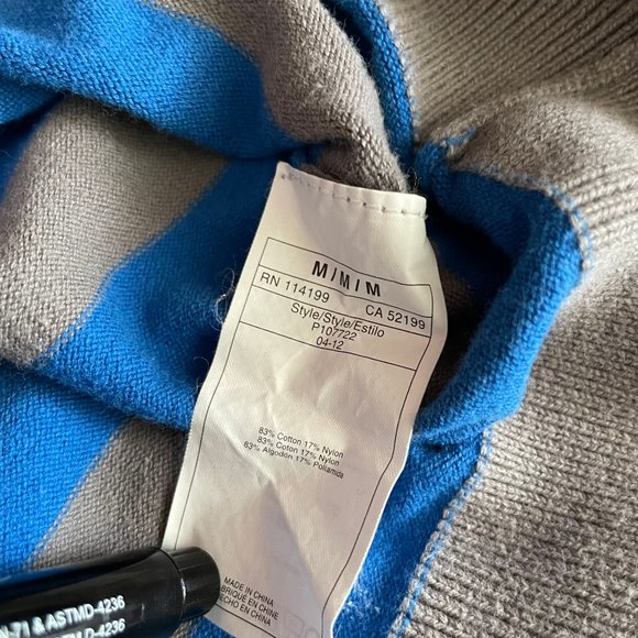 Quiksilver Striped Sweater Mens Medium Blue Gray Knit Pullover Crew Neck - Picture 4 of 6